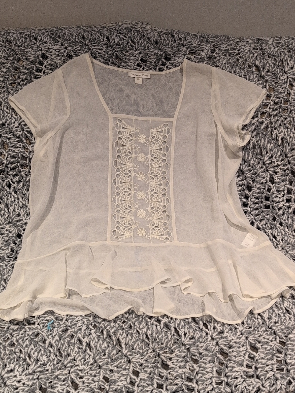 Coldwater Creek Lace & Sheer Peplum Blouse | Romantic Boho Cottage Top | XL ✨